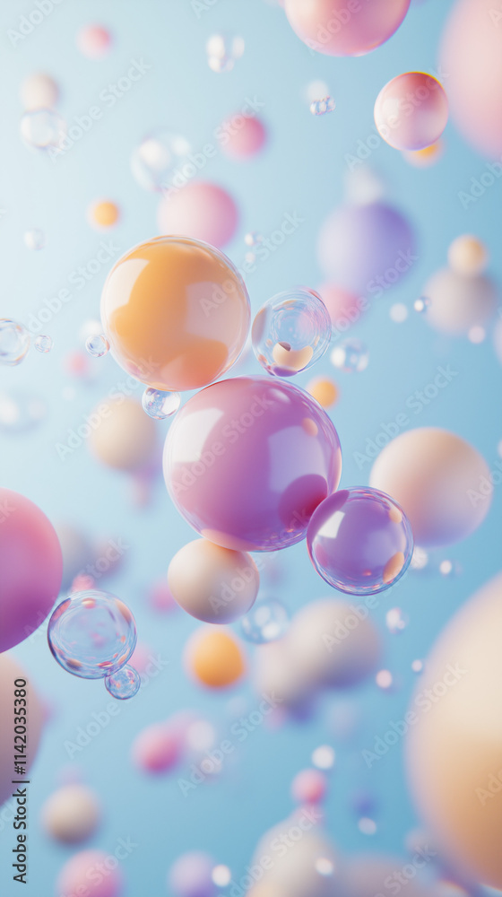 Colorful whimsical abstract design with floating spheres on blue background Colorful whimsical abstract design with floating spheres on blue background