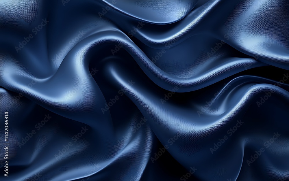 Fototapeta premium Abstract navy blue silk fabric with elegant, flowing waves and soft, luxurious texture.
