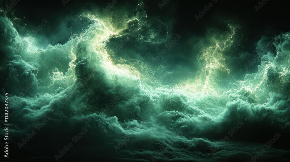 Dark green stormy cloudscape with vibrant lightning. Dark green stormy cloudscape with vibrant lightning.