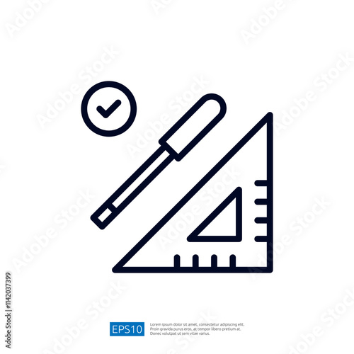 This image features a geometric ruler and a pencil, symbolizing precision and accuracy in design or drafting tasks. It includes a checkmark, indicating correctness.