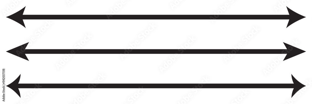 Dual sided curved arc arrow shape. Double ended arrow illustration. Horizontal dual sided long straight arrow signs. Black, red, stock pointer, direction, position symbol and double arrow icon . Dual sided curved arc arrow shape. Double ended arrow illustration. Horizontal dual sided long straight arrow signs. Black, red, stock pointer, direction, position symbol and double arrow icon .