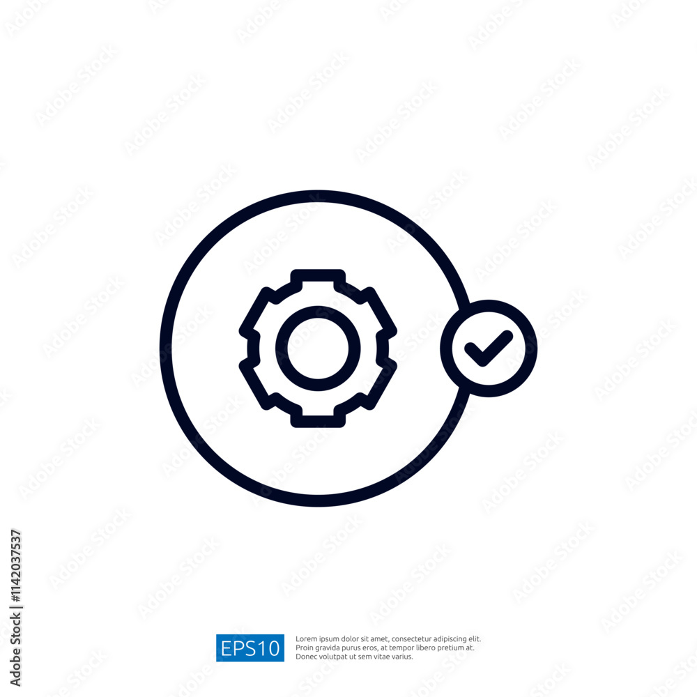 This image features a gear symbol inside a circle with a checkmark, representing concepts like settings, approval, or progress in a technical or business context. This image features a gear symbol inside a circle with a checkmark, representing concepts like settings, approval, or progress in a technical or business context.