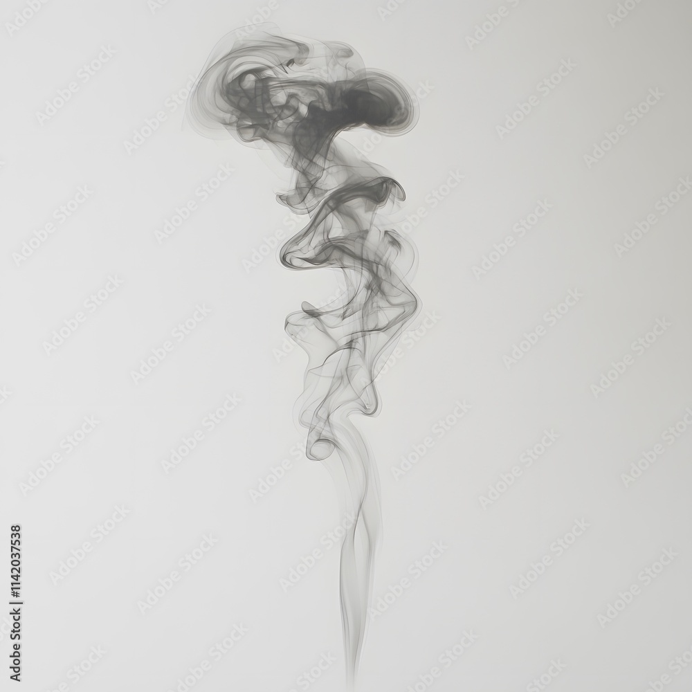 A spiral of smoke gently floating upward, dissipating into the air on a white canvas A spiral of smoke gently floating upward, dissipating into the air on a white canvas