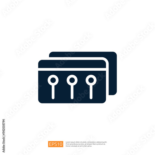 This image features a simple graphic representation of two stacked cards with three horizontal lines, suggesting a design related to payment or identification.