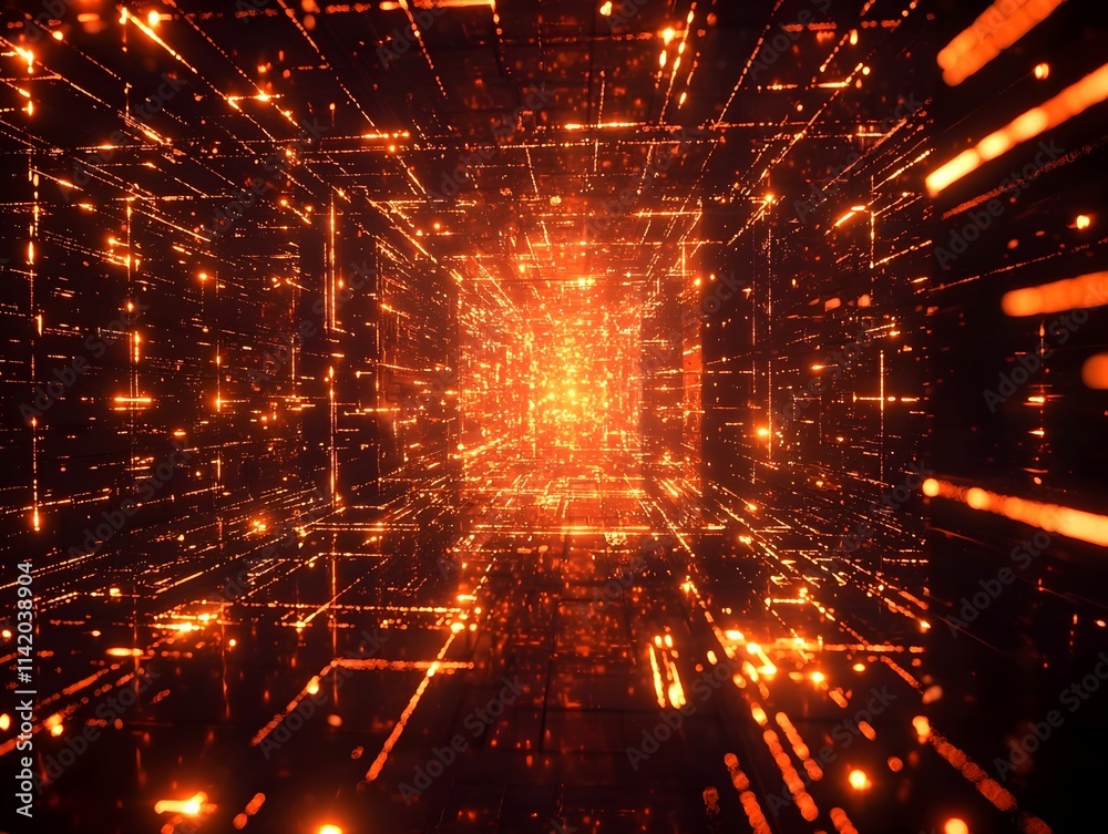 Fototapeta premium Abstract technology network with glowing orange and blue lights