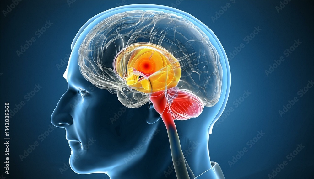 Obraz premium Human Brain Anatomy: Cerebellum and Brainstem, X-Ray Style