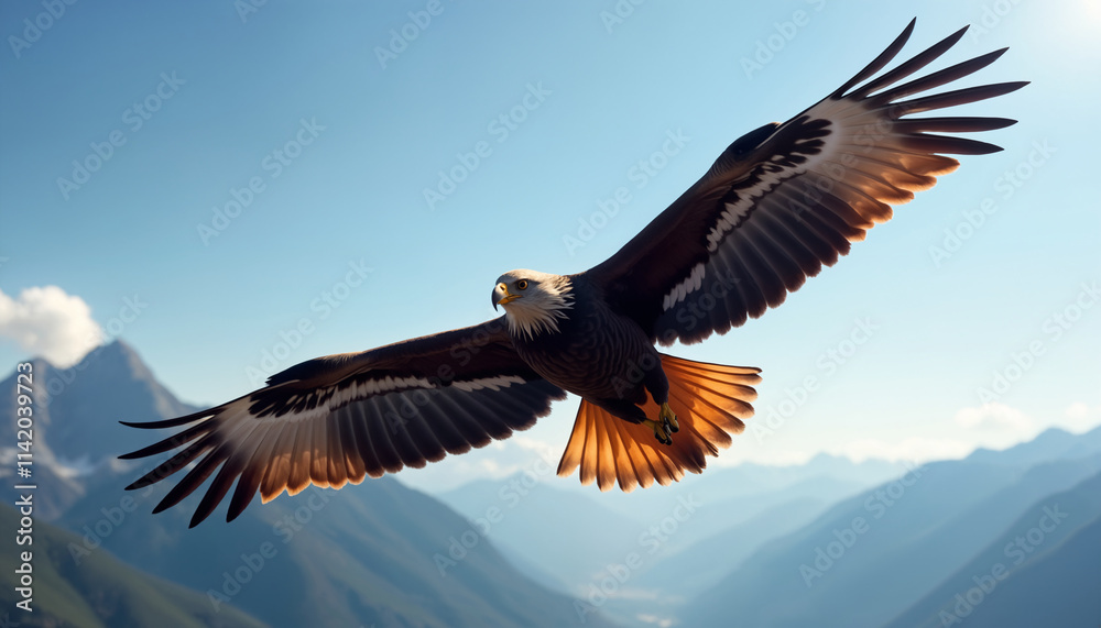 Obraz premium Majestic Eagle Soaring Above Mountains