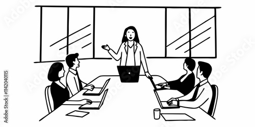 Hispanic Businesswoman Leading Meeting At Boardroom Table