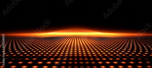 Abstract Orange Illuminated Digital Binary Code Field, Depth of Horizon line Orange and Yellow