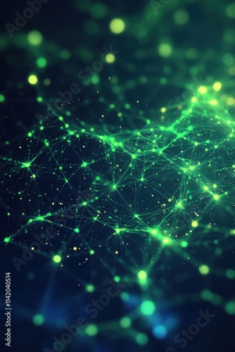 Abstract digital network illustration in vibrant green and blue tones, symbolizing connectivity and innovation.