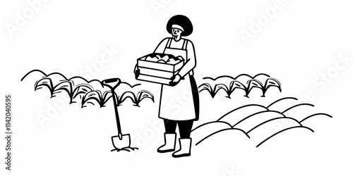 Portrait of a dedicated black woman holding a crate full of fresh cabbage in her hands on the farm outdoors