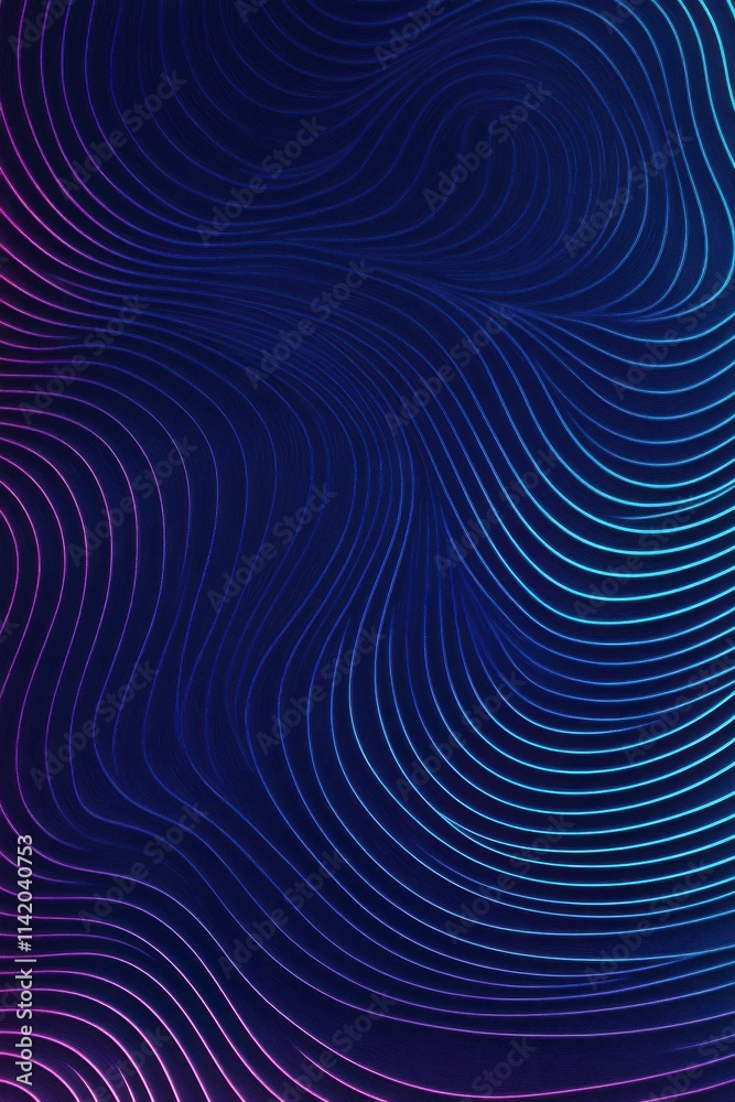 Abstract lines creating a mesmerizing wave pattern against a dark background, blending hues of blue and purple. Abstract lines creating a mesmerizing wave pattern against a dark background, blending hues of blue and purple.