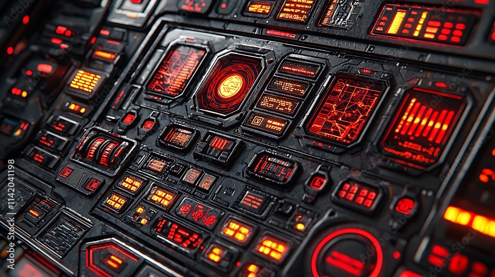 Futuristic Red Illuminated Control Panel Interface Futuristic Red Illuminated Control Panel Interface