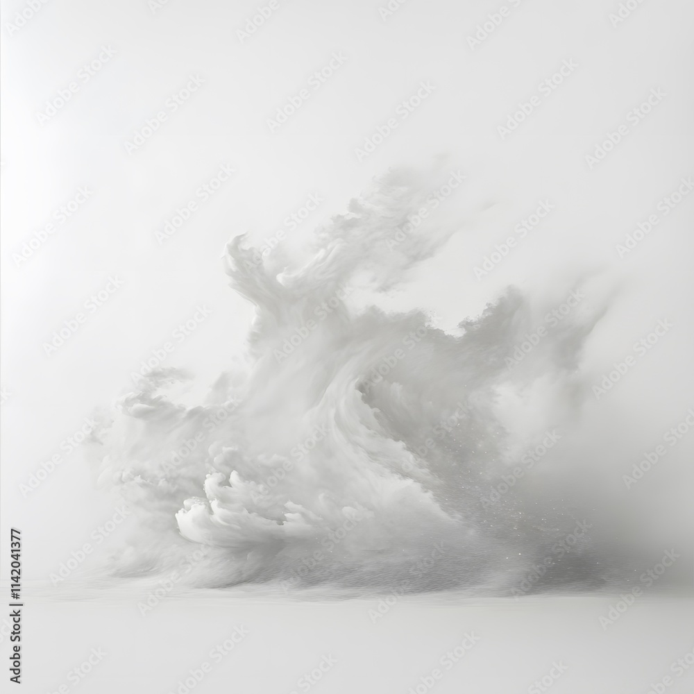 Naklejka premium A cloud of dust gently rising and swirling on a white canvas, like a gentle breeze blowing