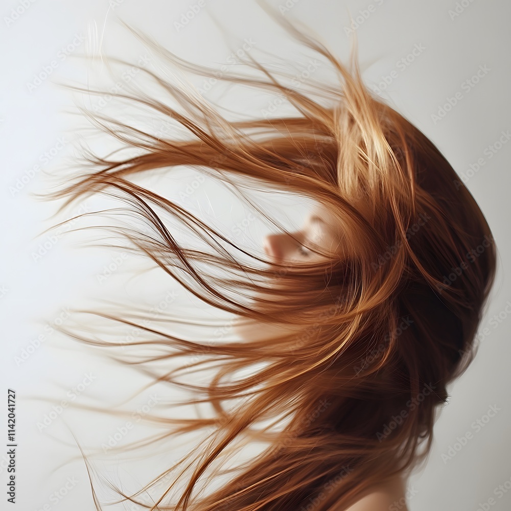 A stream of wind brushing through strands of hair, captured in mid-motion against a white backdrop A stream of wind brushing through strands of hair, captured in mid-motion against a white backdrop
