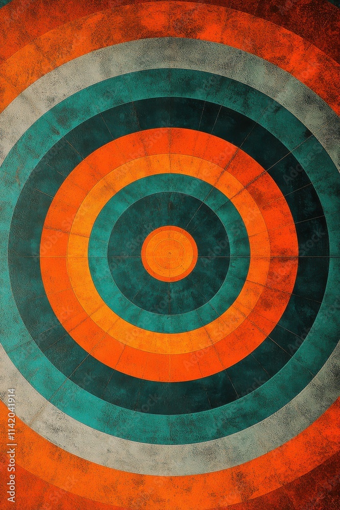 Abstract circular pattern with vibrant orange, teal, and gray tones, creating a visually striking composition.