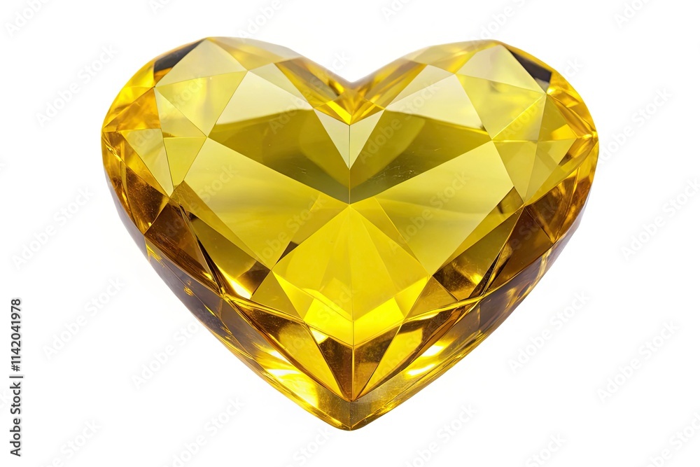 Fototapeta premium A shiny yellow heart crystal sparkles against a white background, a perfect romantic Valentine's Day sticker.