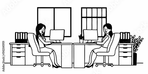 business meeting in office, two beautiful female collegues interacting