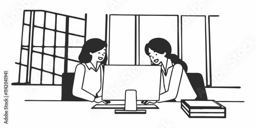 business meeting in office, two beautiful female collegues interacting