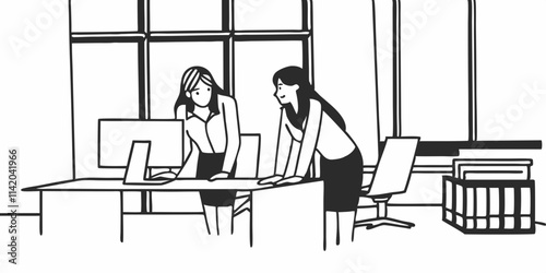 business meeting in office, two beautiful female collegues interacting
