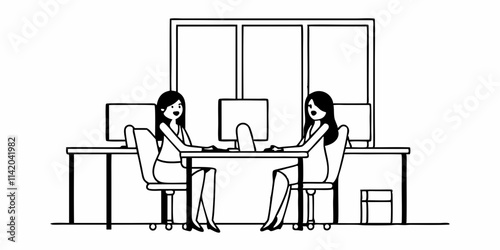 business meeting in office, two beautiful female collegues interacting