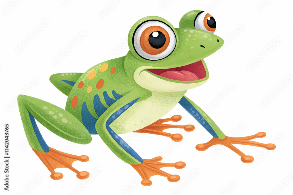 A colorful cartoon frog with large eyes and vibrant skin, sitting cheerfully, showcasing playful features and a friendly expression. A colorful cartoon frog with large eyes and vibrant skin, sitting cheerfully, showcasing playful features and a friendly expression.