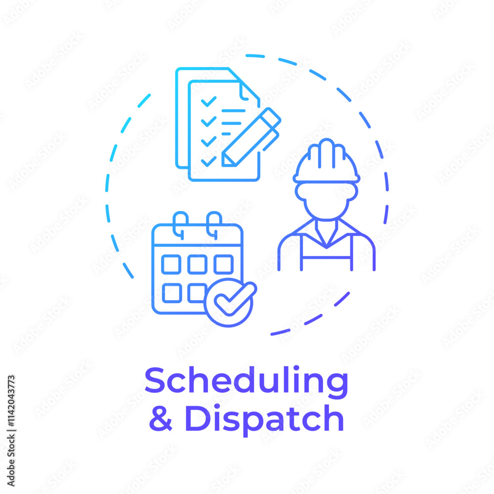 Scheduling and dispatch blue gradient concept icon. Key component of FSM. Field service management. Round shape line illustration. Abstract idea. Graphic design. Easy to use in article Scheduling and dispatch blue gradient concept icon. Key component of FSM. Field service management. Round shape line illustration. Abstract idea. Graphic design. Easy to use in article