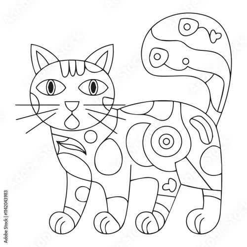 Coloring Page Outline of cartoon striped cat.