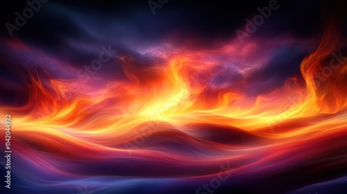 Abstract fiery waves of vibrant color in a surreal landscape.