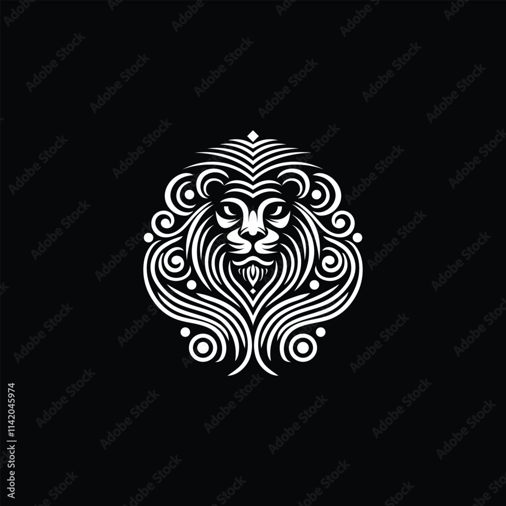 A Brave Iconic Logo Of A Lion Designed With Intricate Abstract Lines Resembling Ornamental Patterns, Focusing On Symmetry And Elegance A Brave Iconic Logo Of A Lion Designed With Intricate Abstract Lines Resembling Ornamental Patterns, Focusing On Symmetry And Elegance