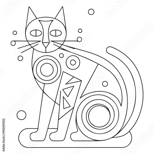 Coloring Page Outline of cartoon striped cat.