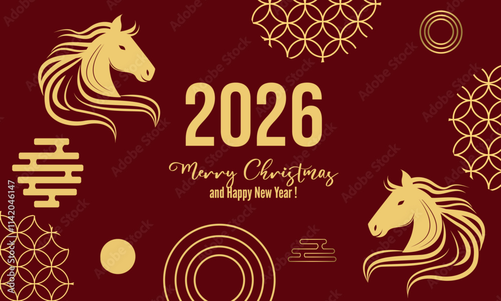 Fototapeta premium Chinese New Year. 2026, the year of the horse. Vector