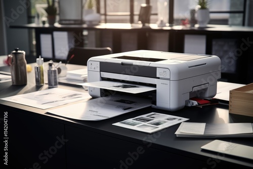 The Pristine White Printer Paper Lay Neatly Aligned Beside the Assortment of Pens Elegantly Resting on the Desk s Surface