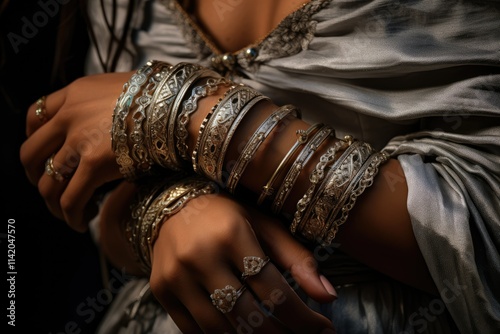 Ornate Adornment The Silver Bangles That Gracefully Accompanied Her Movements