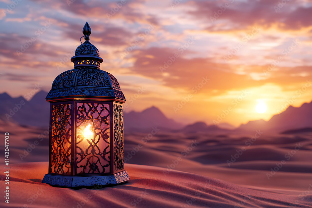 An Islamic Ramadan Kareem lantern with a burning candle illuminated the night sky. Ai generative An Islamic Ramadan Kareem lantern with a burning candle illuminated the night sky. Ai generative
