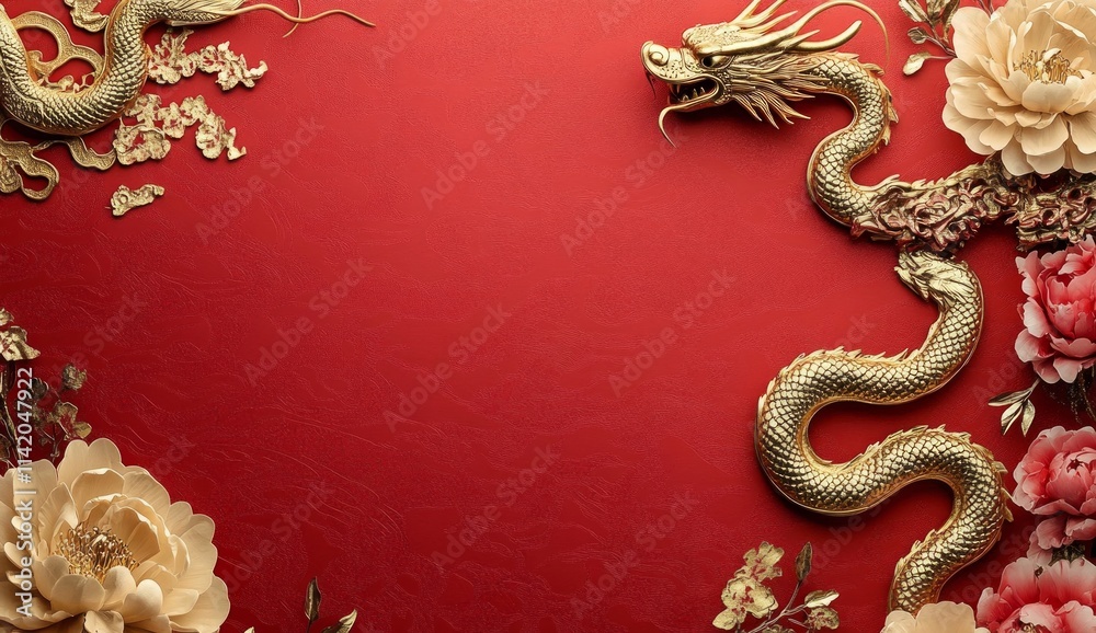 custom made wallpaper toronto digitalgolden crystal dragon on red background, lunar new year