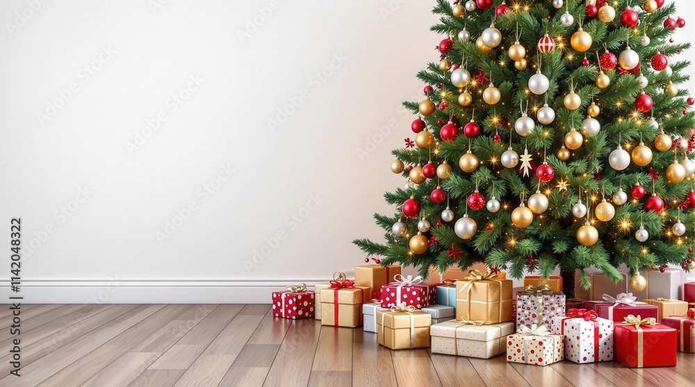 Christmas tree with boubles and presents Christmas tree with boubles and presents