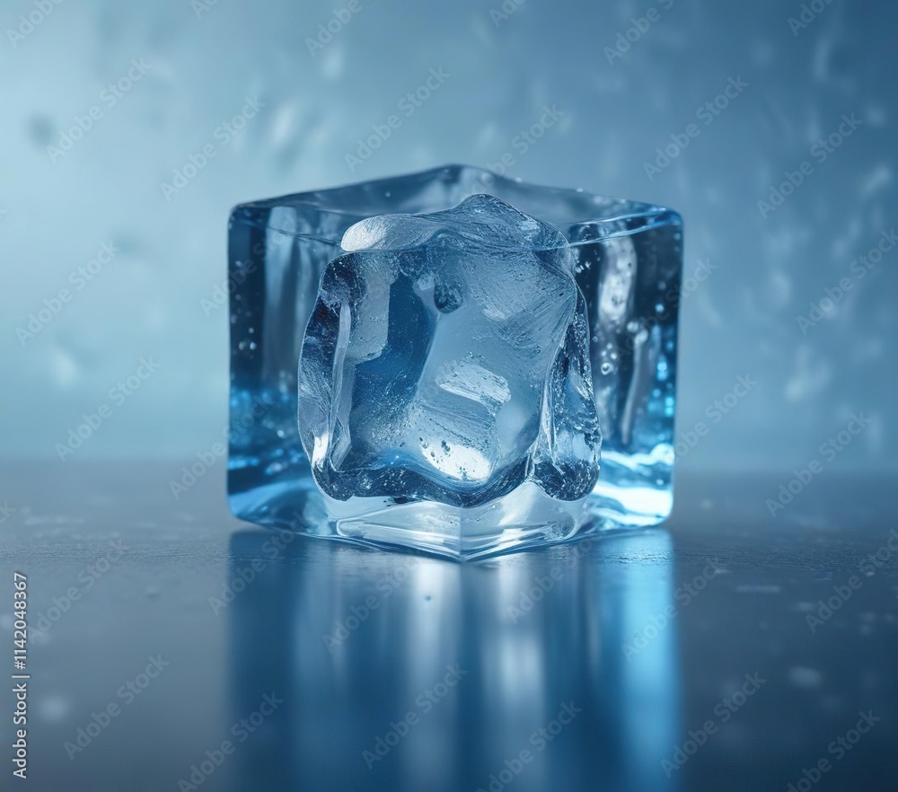 delicate abstract ice cube floating in a blue light atmosphere, icy landscape, ethereal beauty, gentle glow delicate abstract ice cube floating in a blue light atmosphere, icy landscape, ethereal beauty, gentle glow