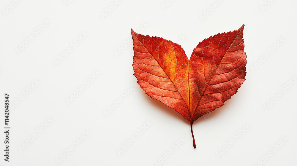 One autumn leaf in heart shape, on light background, copy space, minimalist romantic template. Generative AI One autumn leaf in heart shape, on light background, copy space, minimalist romantic template. Generative AI