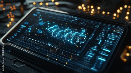 Medical technology capsule: A modern touch screen displaying capsules with their chemical compositions visualized in 3D photo