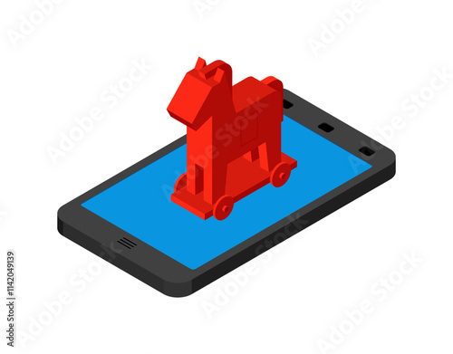 Trojan horse virus from Gadget. Concept of telephone infection with spyware