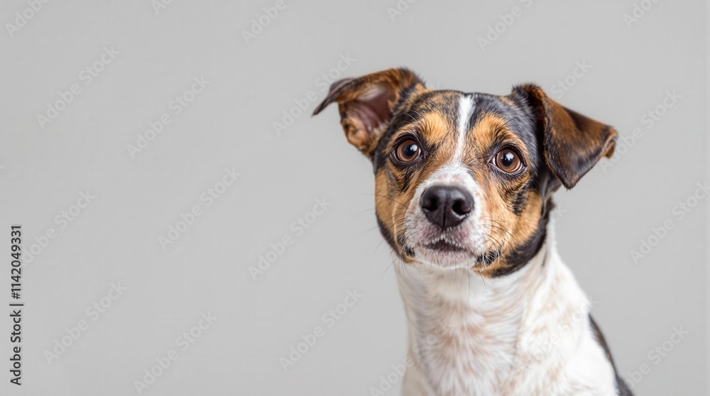 Jack Russell Terrier puppy on the gray background