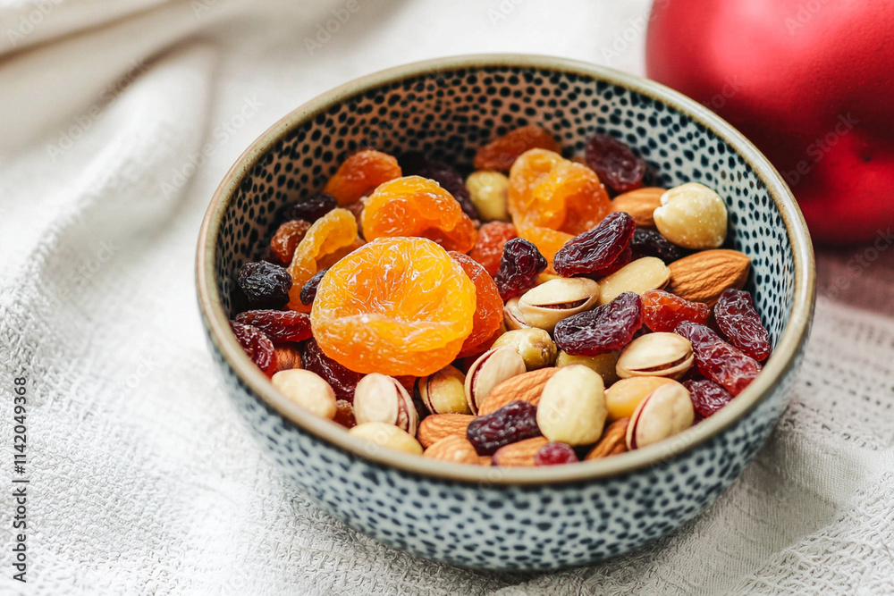 Healthy snack of dried fruits and nuts in a bowl Healthy snack of dried fruits and nuts in a bowl