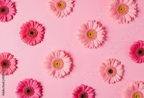 Pink Gerbera Daisies on Pink Background 