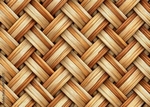 Seamless beige-brown braided texture; woven fabric backdrop, basketweave design. photo