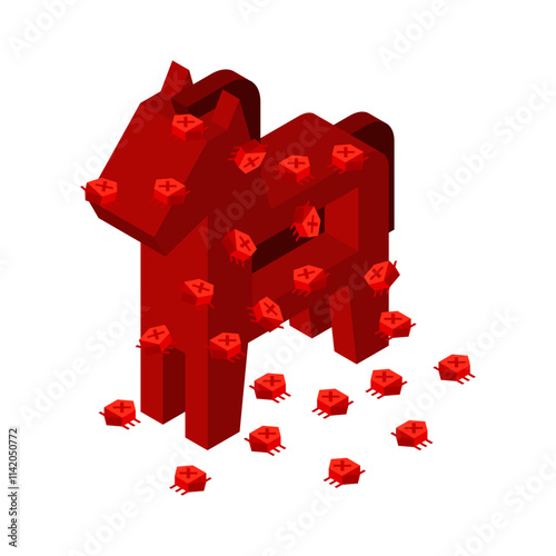 Red Trojan horse virus isolated. Vector illustration