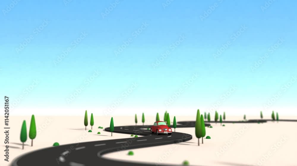 Animation of a red car running around a curve.
It runs forever without interruption.