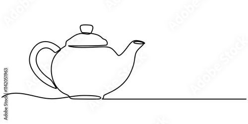Teapot in continuous line art drawing style. Herbal tea black linear design isolated on white background. Vector illustration, Teapot. Continuous line drawing, Teapot with Steam. Single Line Drawing.