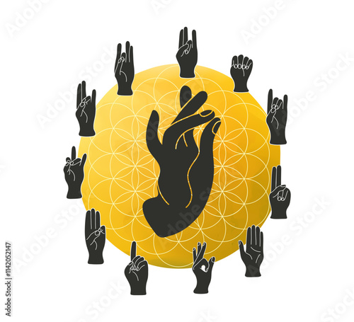 Twelve Mudras Symbols Vector Poster