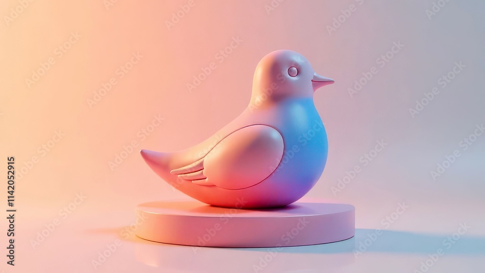 Pastel bird figurine on round platform with gradient background Pastel bird figurine on round platform with gradient background
